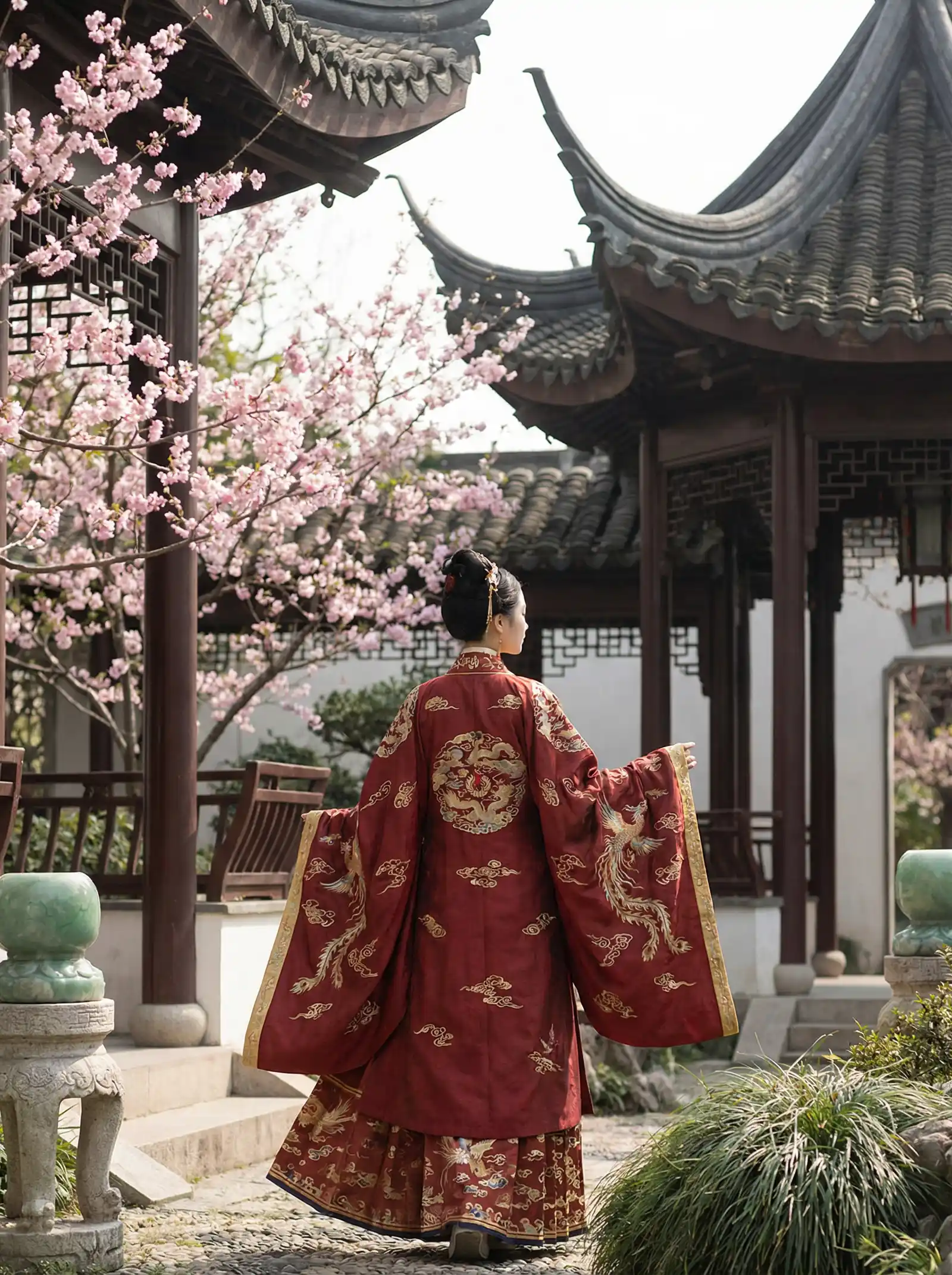 永恒 泰国电影 明制汉服红色凤凰刺绣